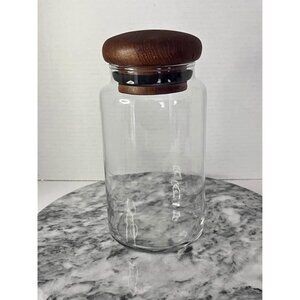 Vintage MCM Dolphin Glass Canister with Teak Lid-Thailand Jar